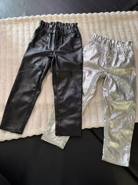 BABY GAP Kids Shiny Faux Leather Pants - Black and Silver